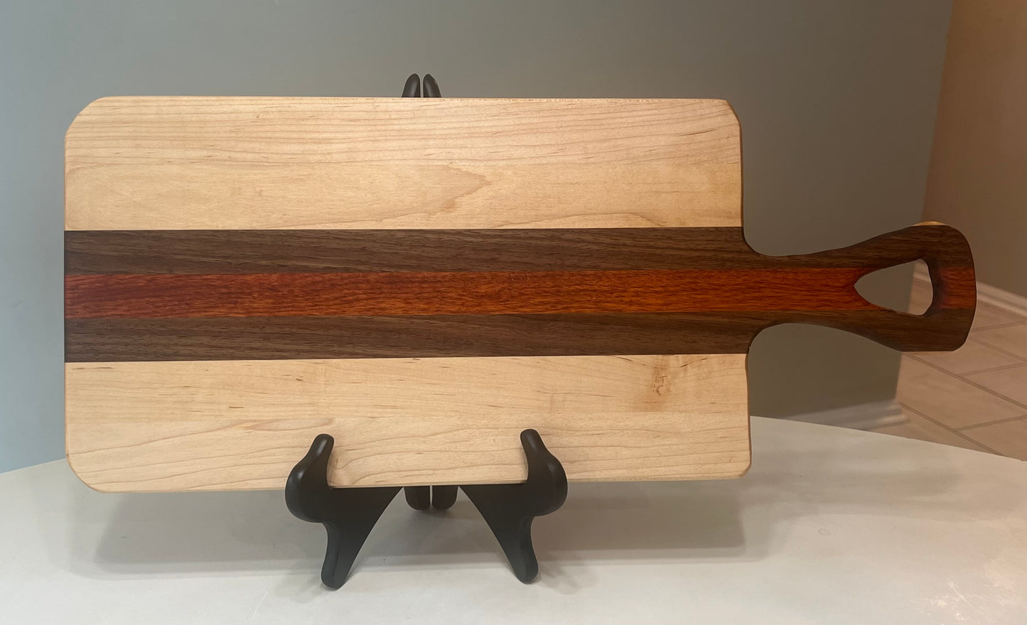 Hand crafted hardwood Charcuterie board - Made from maple, walnut, and blood wood.