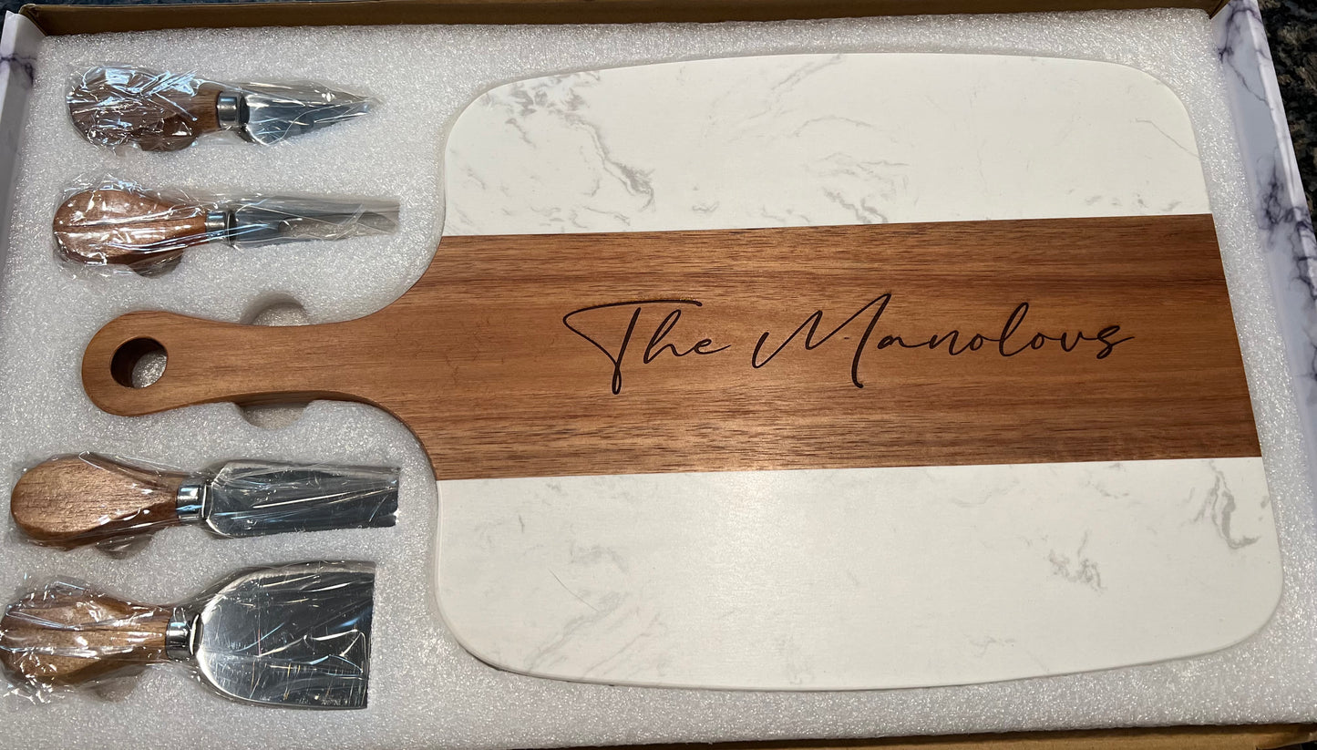 Marble serving board set - laser engraved personalization