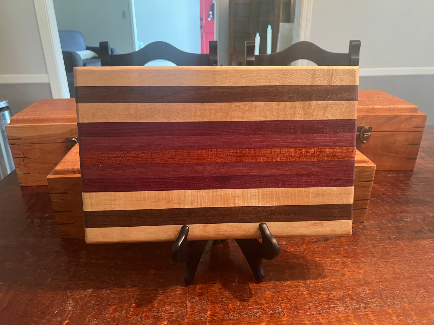 Hand made Hardwood Cutting board - Made from walnut, maple, Purple Heart, and blood wood.